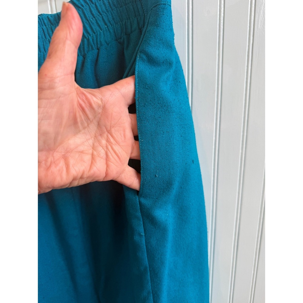 VTG 80s SK & Company Turquoise Pure Silk Pencil Skirt Pockets Size 6 Office Work - Picture 6 of 8